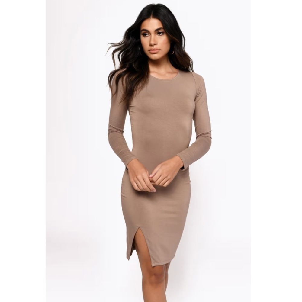 Tobi Womens Vene Long sleeve Bodycon Midi Dress Small Nude Festival Summer